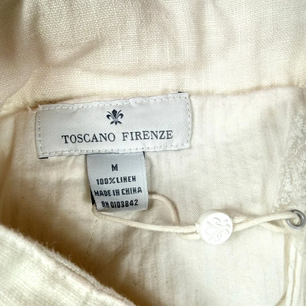 Toscano Firenze 100% Linen Drawstring Pants Men's M 34x33 Ivory Resort Beach